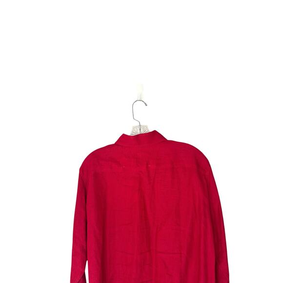 Max Mara Puro Lina Red Lagenlook Coastal Grandma Linen Button Up Blouse Size 14 - Picture 6 of 12